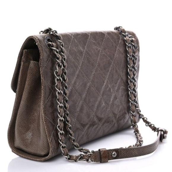 authentic CHANEL Crumpled Grained Calfskin Medium CC Crave Flap Brown - Picture 3 of 9